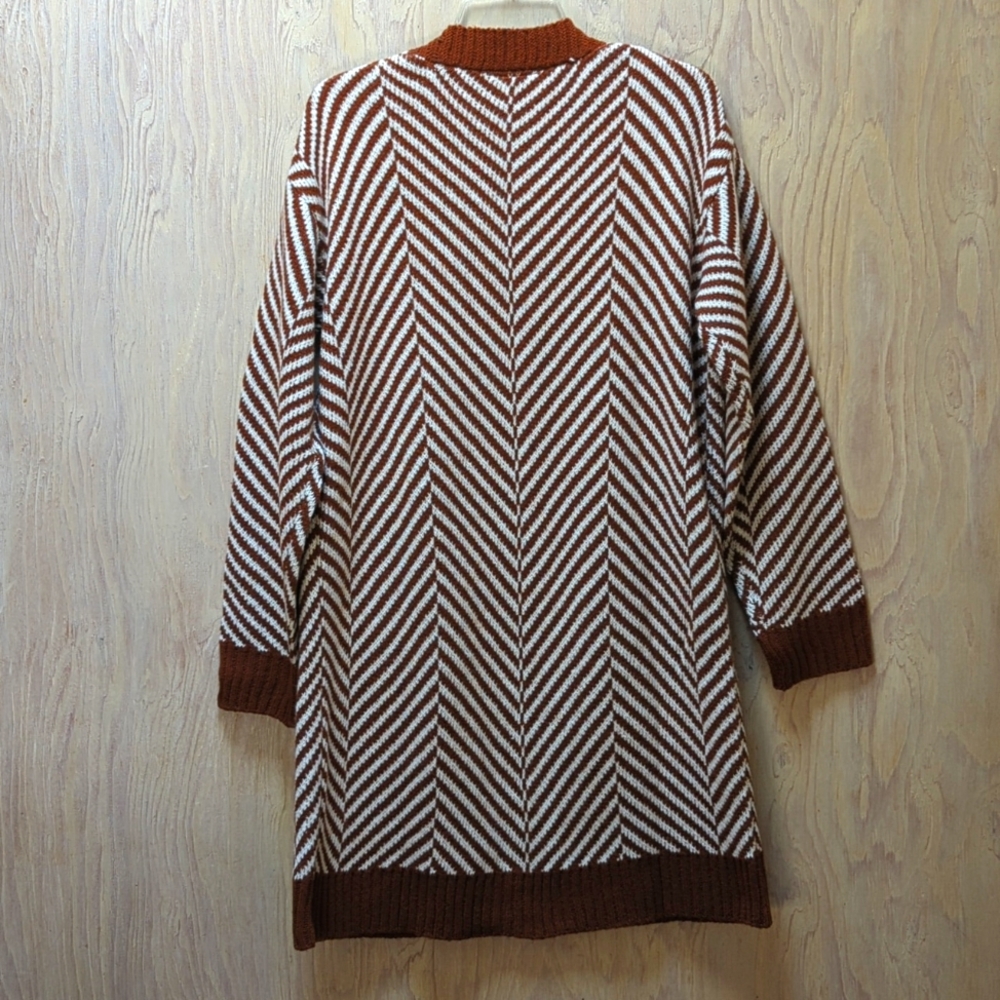Stitch Fix Fortune & Ivy Brown and White Herringbone Open Cardigan size M - Picture 2 of 4